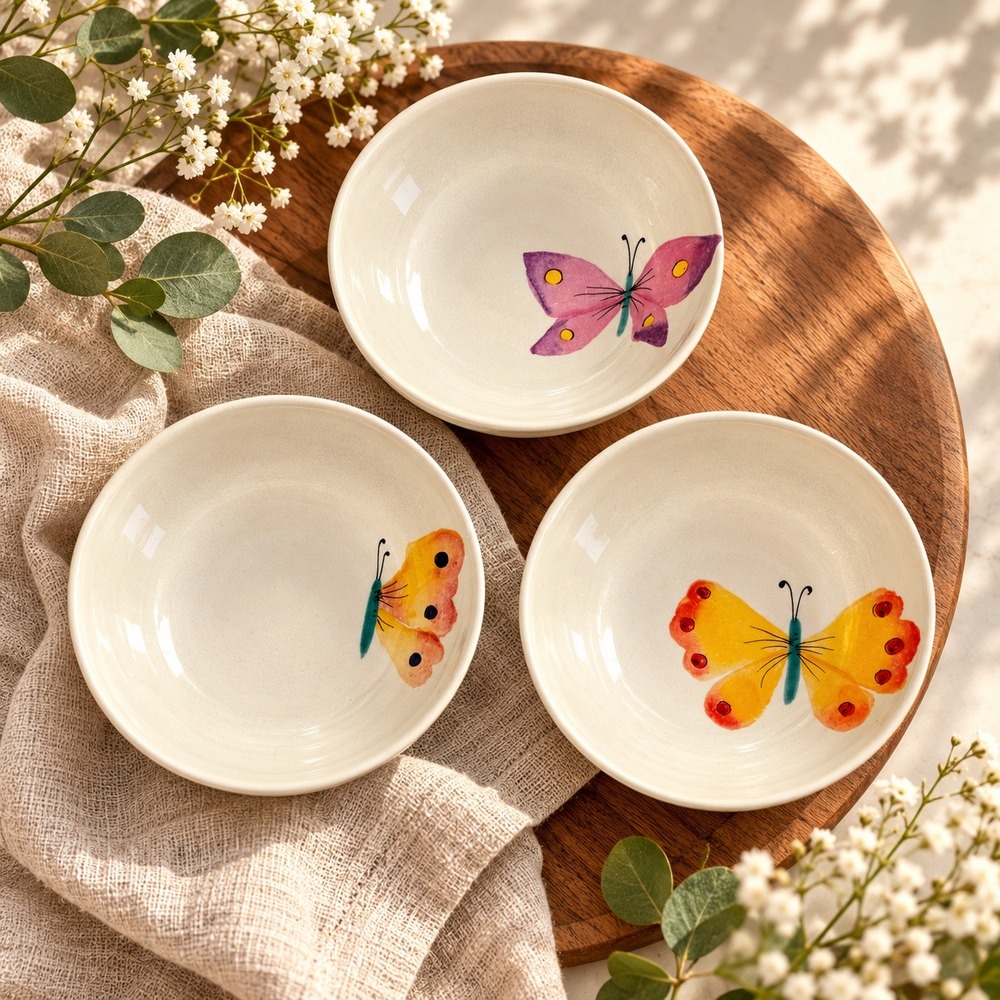 Vietri Butterfly Alessandra Small Bowls Set of 3 Hand Painted Made in Italy 6"